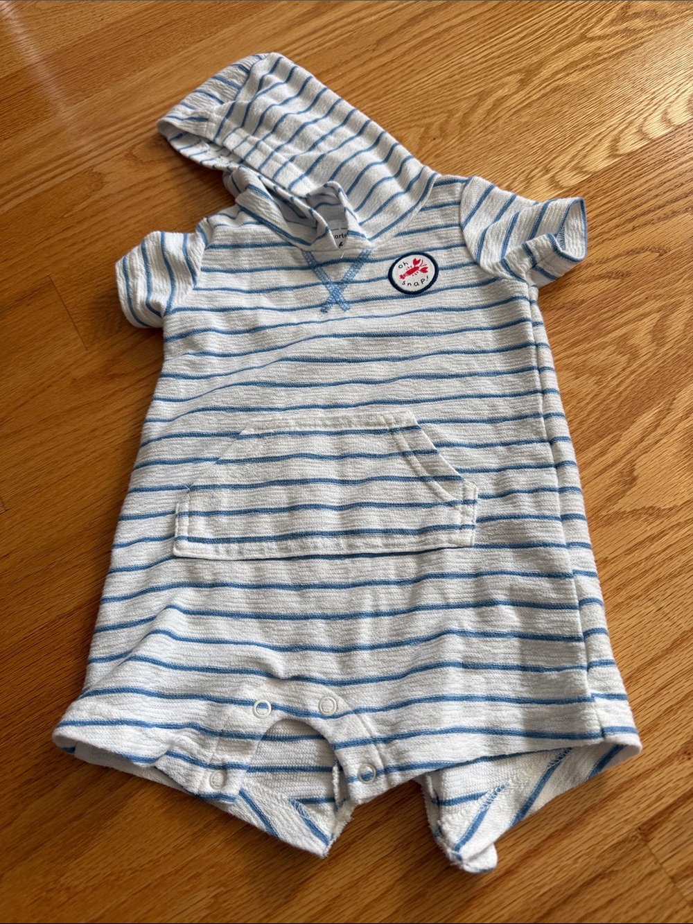 Carter's Blue & White Striped Hooded Baby Romper